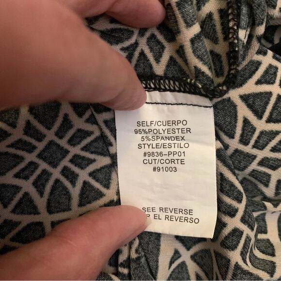 Black Tan Geometric Pattern Midi Dress Long Sleeves Large Petite Stretch Career - Picture 6 of 12